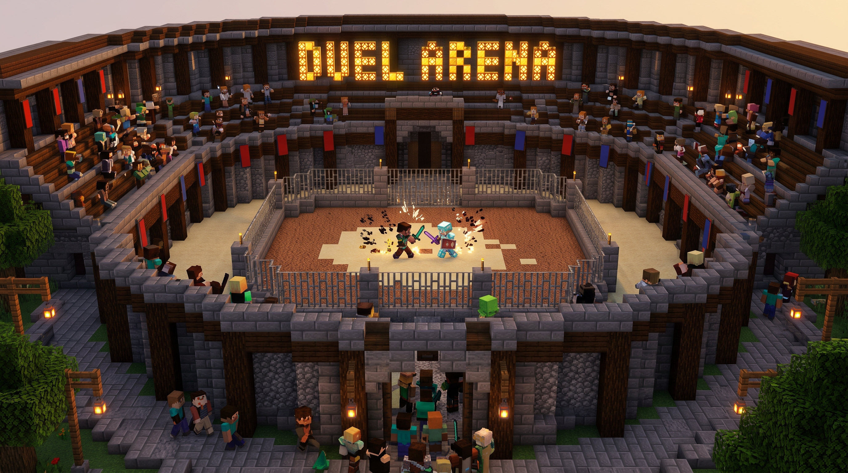 Tangkapan layar arena pertarungan Crystal PvP LunexSMP